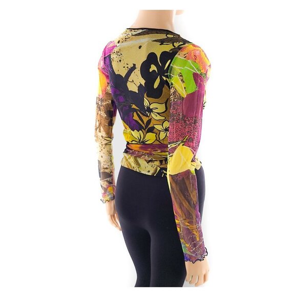 ATELIER Floral Print Mesh Wrap Crop Top Made in Italy - Picture 5 of 9